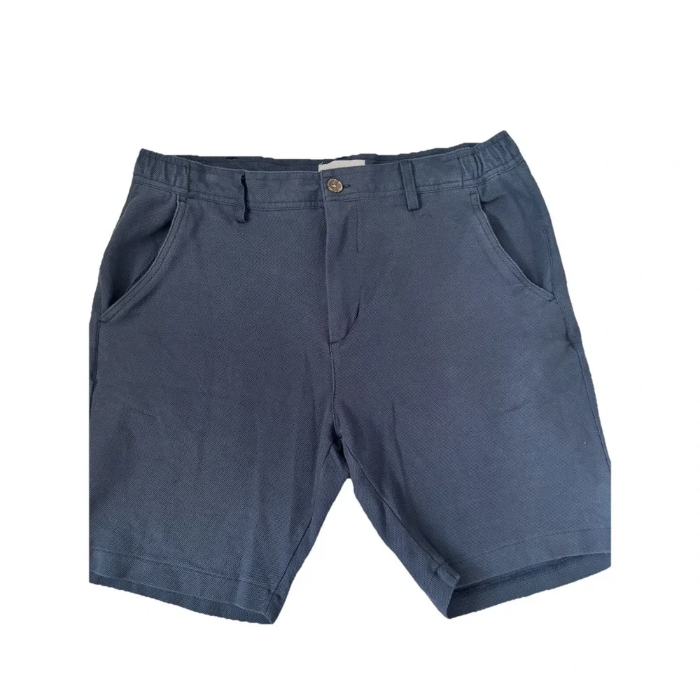 Hickey Freeman Shorts Mens 34x8 Navy Textured Flat Front Casual Cotton Chino